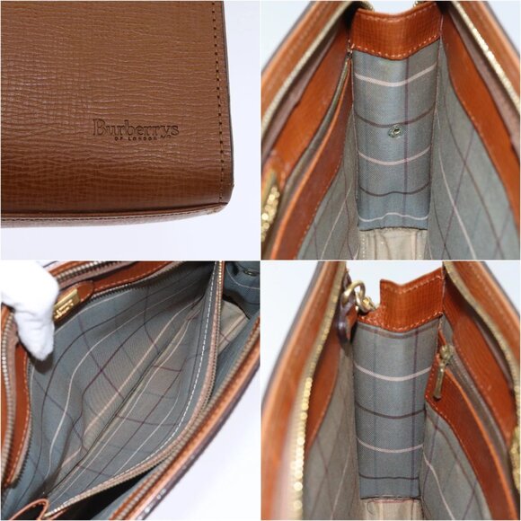 Burberrys Clutch Bag Leather Gold Brown Auth bs18366 - Picture 13 of 14